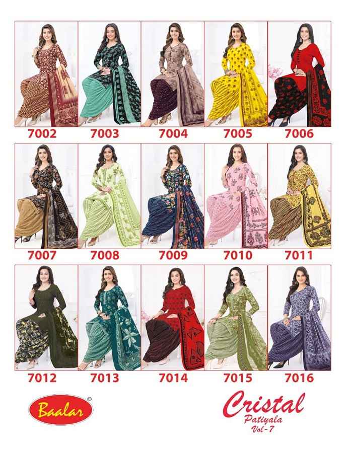 Baalar Crystal patiyala Vol-7 Cotton Dress Material 15 pcs Catalogue