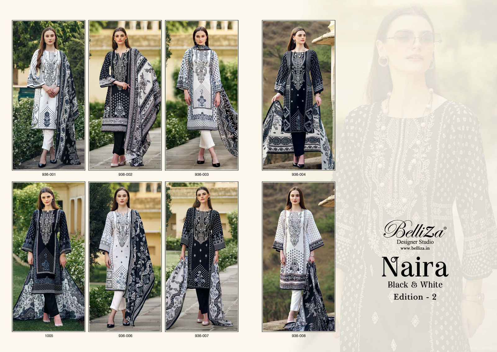 Belliza Naira Black & White Edition 2 Cotton Dress Material 8 pcs Cataloge