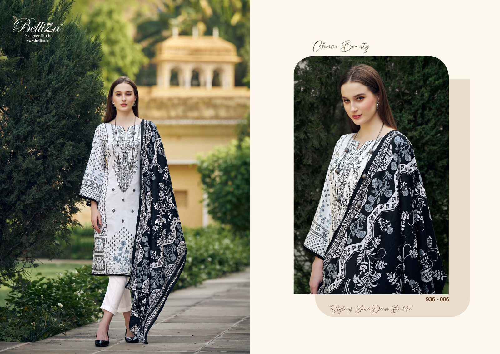 Belliza Naira Black & White Edition 2 Cotton Dress Material 8 pcs Cataloge