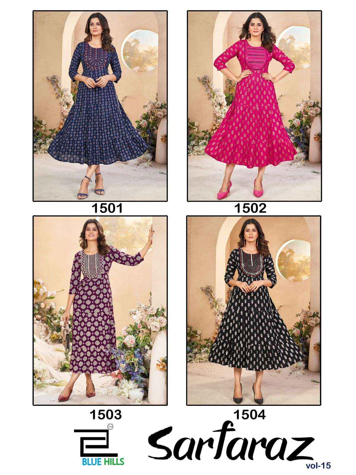 Blue Hills Sarfaraz Vol 15 Rayon Kurti 4 pcs Catalogue