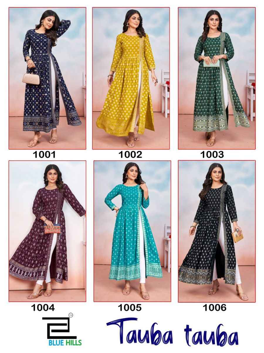 Blue Hills Tauba Tauba Rayon Kurti 6 pcs Catalogue