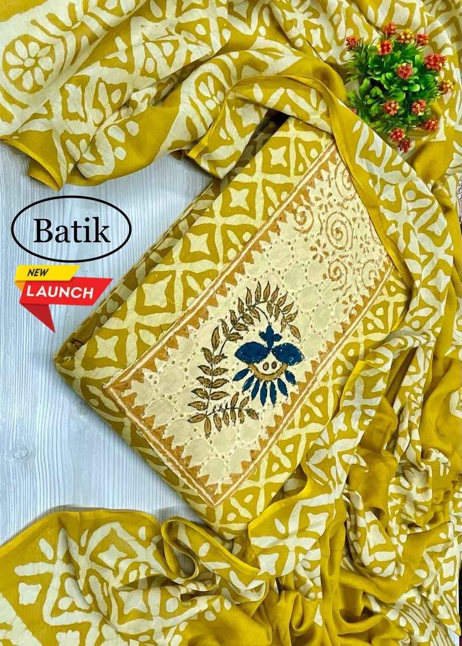 Cotton Batik Non Catalog Dress Material 4 Pc Catalog