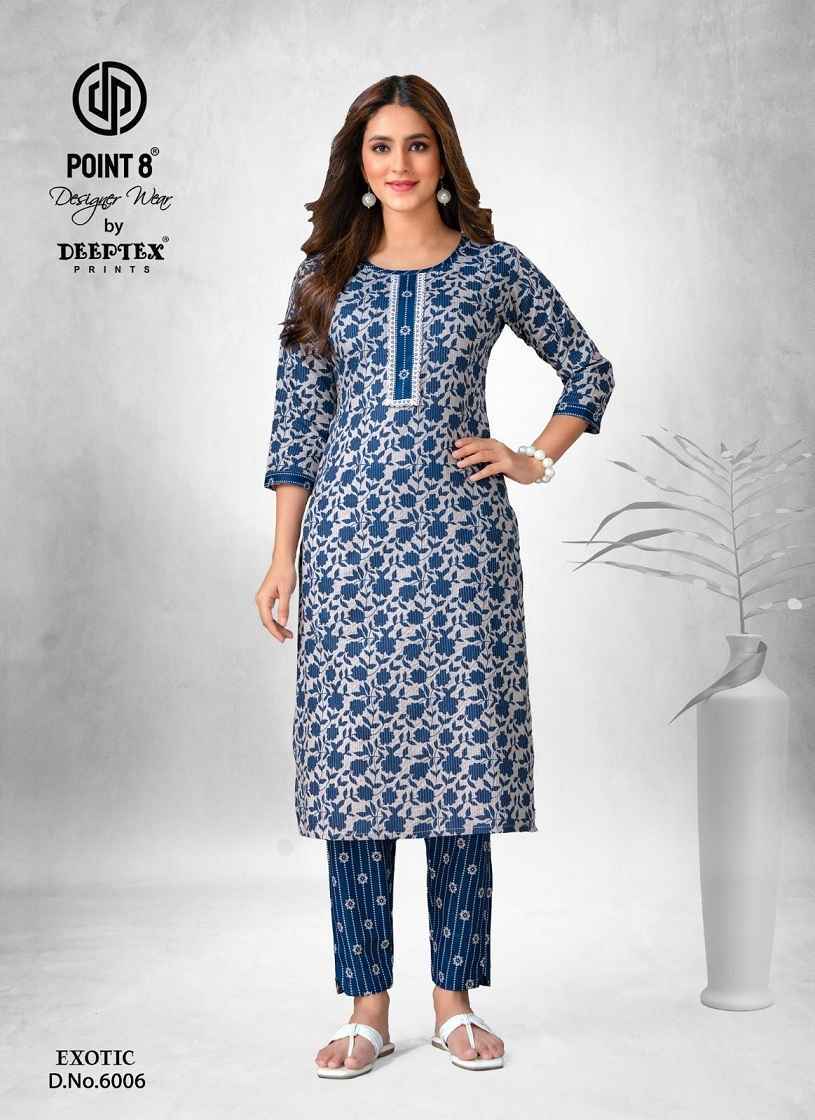 Deeptex Exotic Vol-6 Cotton Kurti With Pant 8 pcs Catalogue