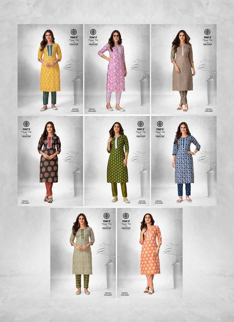 Deeptex Exotic Vol-6 Cotton Kurti With Pant 8 pcs Catalogue