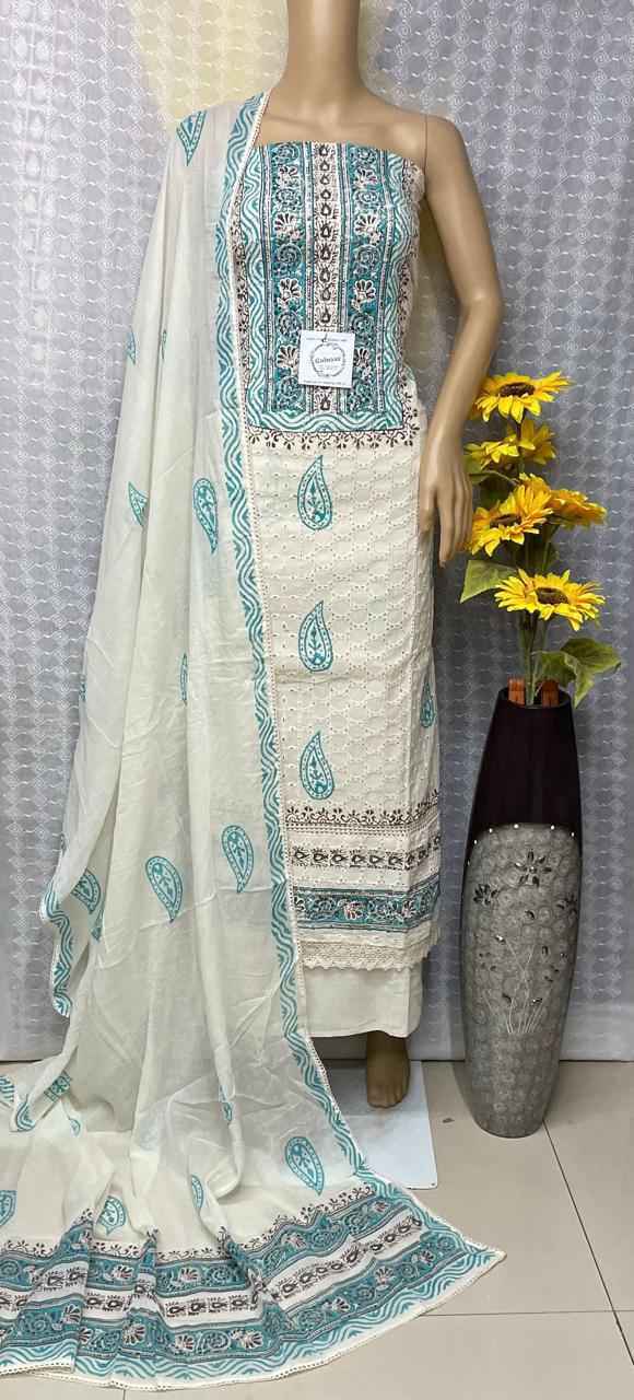 Hakoba Work Cotton Top Non Catalog Cotton Dress Material 4 Pc Catalog
