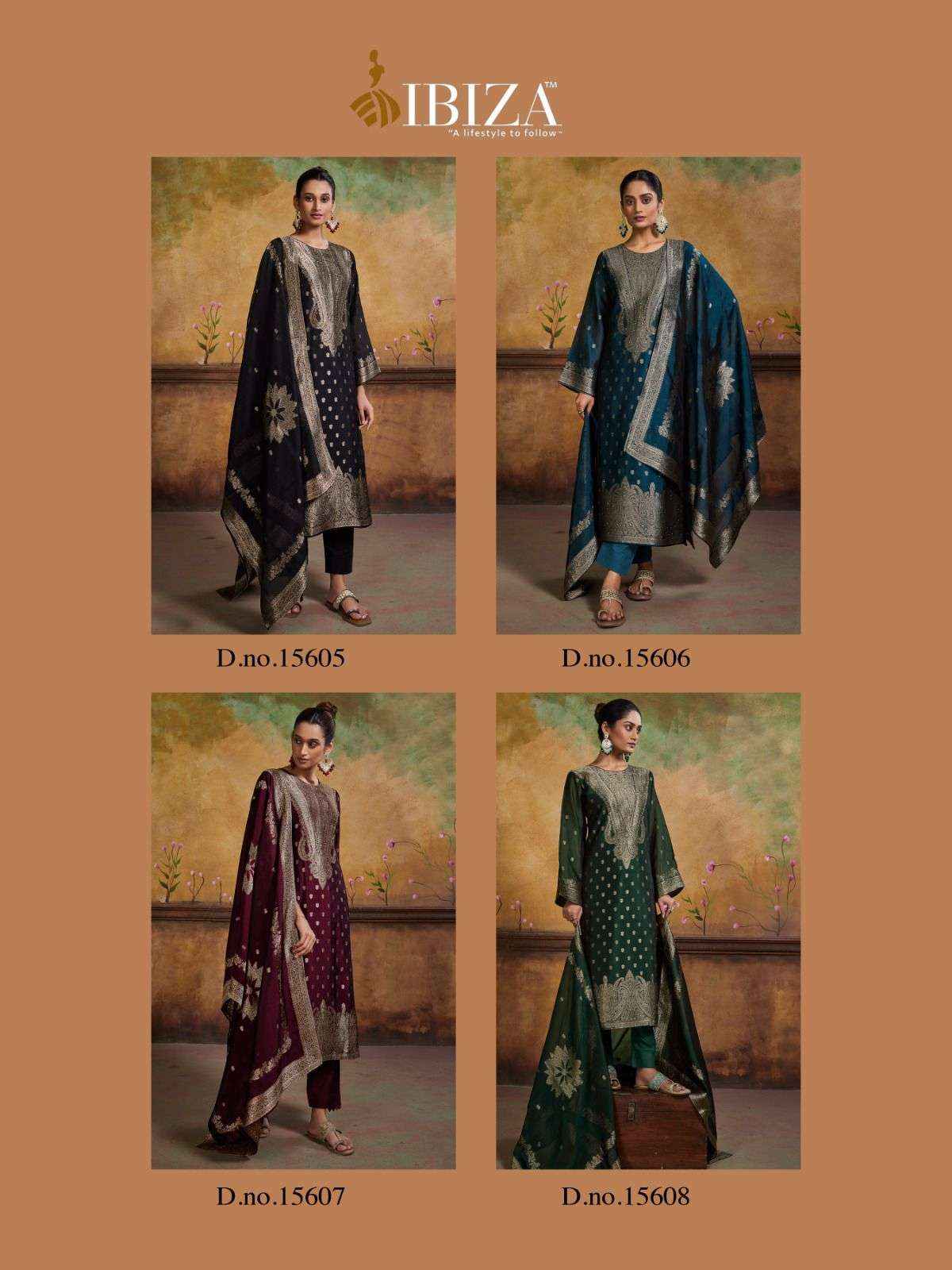 Ibiza Mayra Silk Jacquard Dress Material 4 pcs Catalogue
