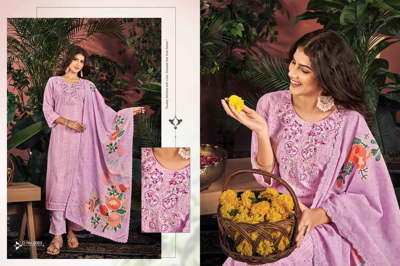 Isavasyam Cotton Chikan Applique Readymade Cambric Cotton Dress Wholesale Readymade Suits Online