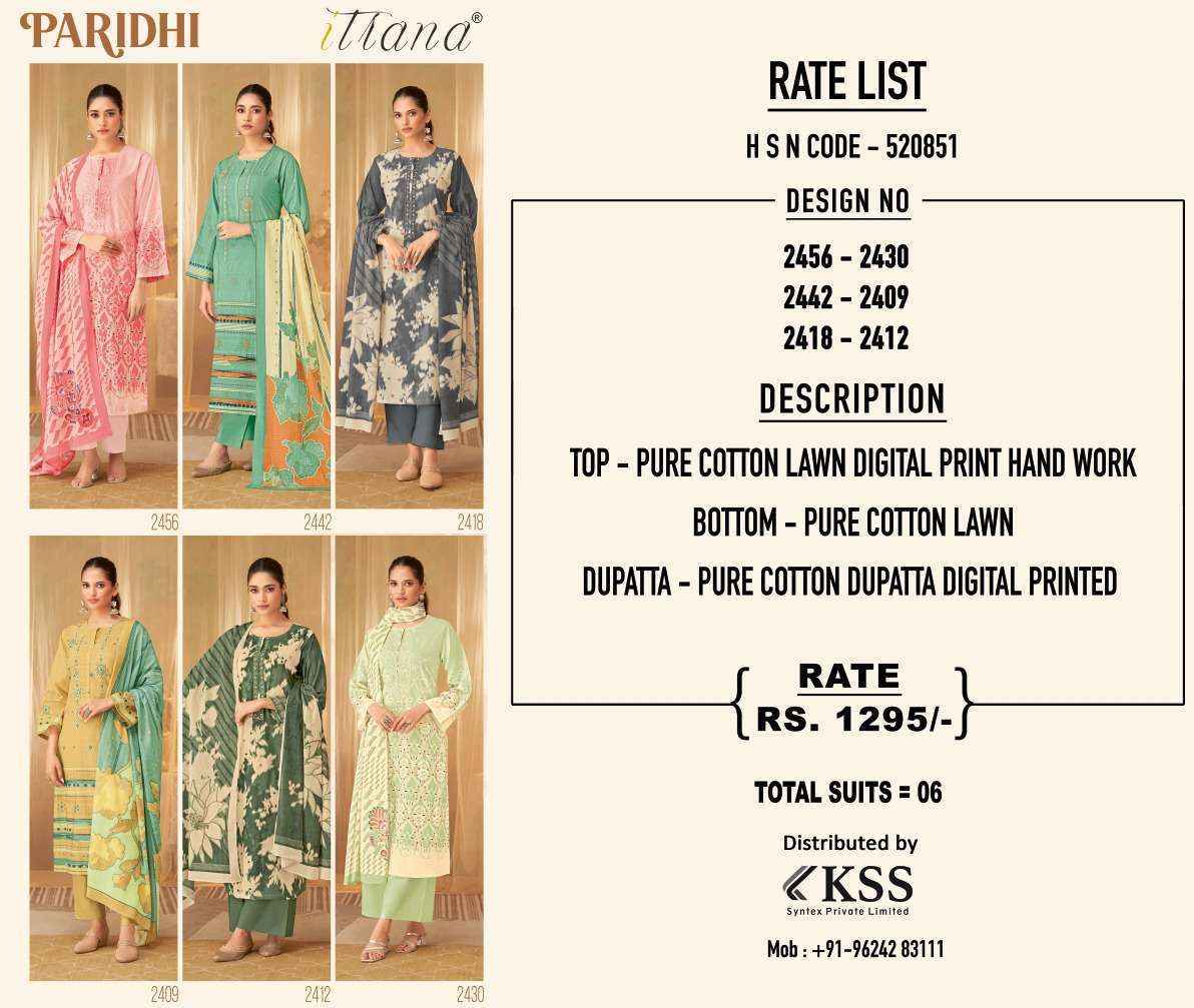 Itrana Paridhi Cotton Dress Material 6 pcs Catalogue