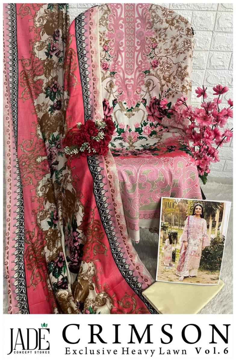 Jade Crimson Exclusive Heavy Lawn Collection Vol 6 Lawn Cotton Dress Material 6 pc Cataloge