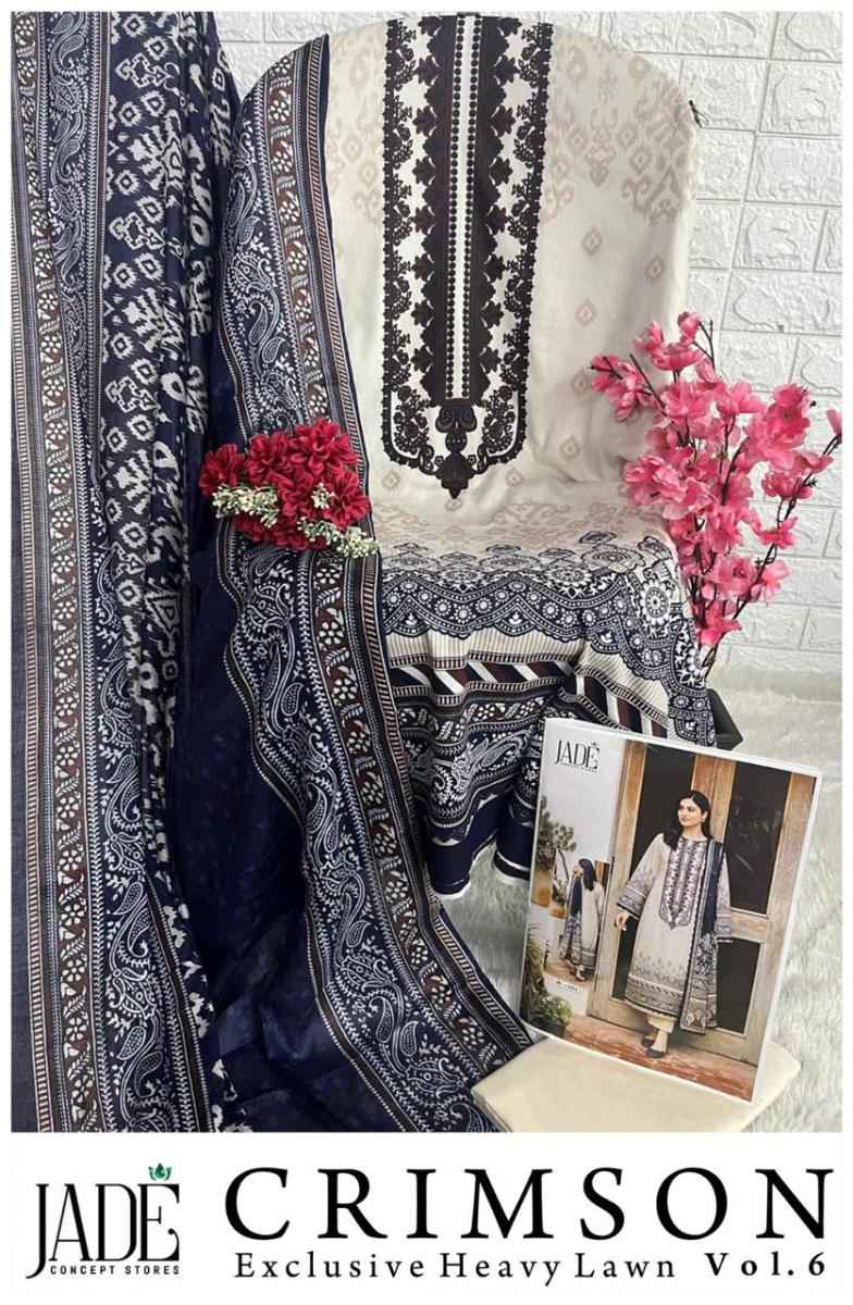 Jade Crimson Exclusive Heavy Lawn Collection Vol 6 Lawn Cotton Dress Material 6 pc Cataloge