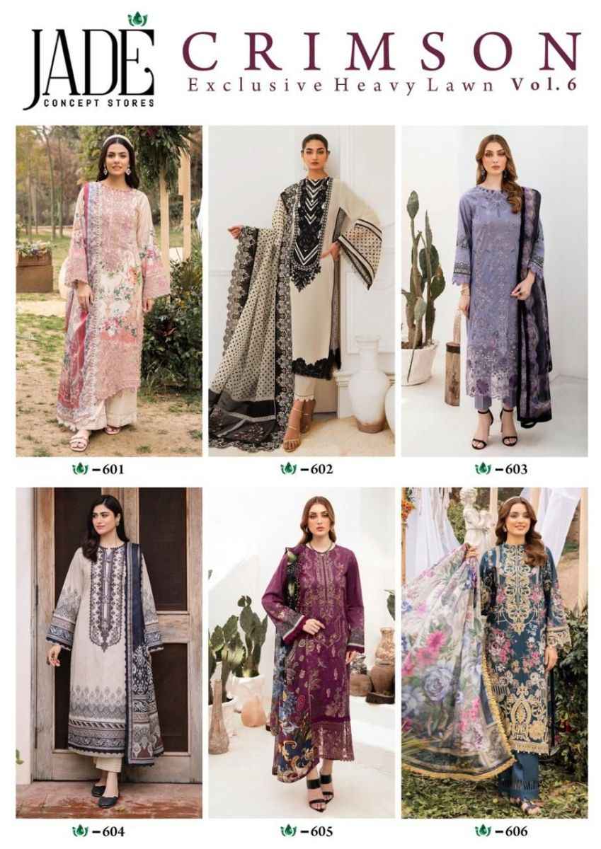 Jade Crimson Exclusive Heavy Lawn Collection Vol 6 Lawn Cotton Dress Material 6 pc Cataloge