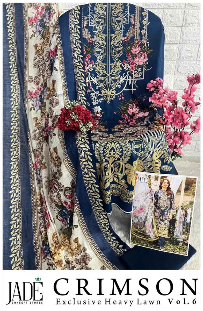 Jade Crimson Exclusive Heavy Lawn Collection Vol 6 Lawn Cotton Dress Material 6 pc Cataloge