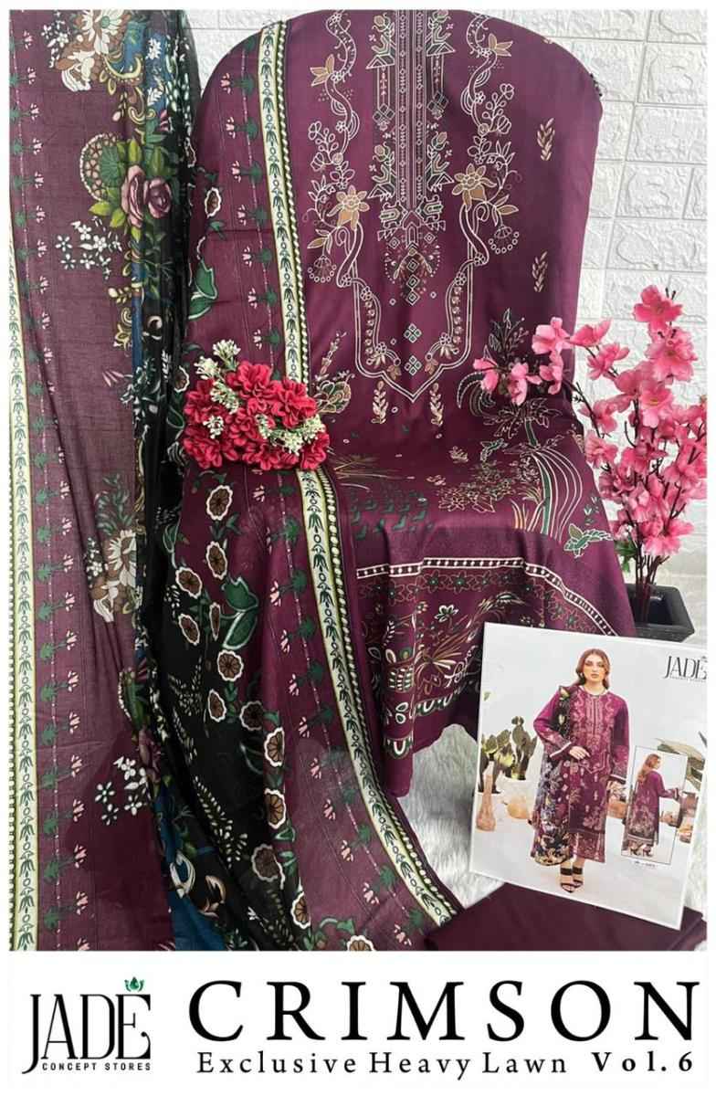 Jade Crimson Exclusive Heavy Lawn Collection Vol 6 Lawn Cotton Dress Material 6 pc Cataloge