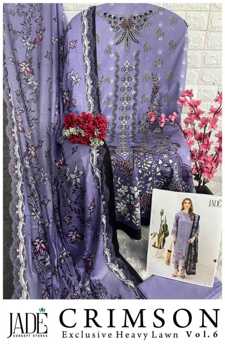 Jade Crimson Exclusive Heavy Lawn Collection Vol 6 Lawn Cotton Dress Material 6 pc Cataloge