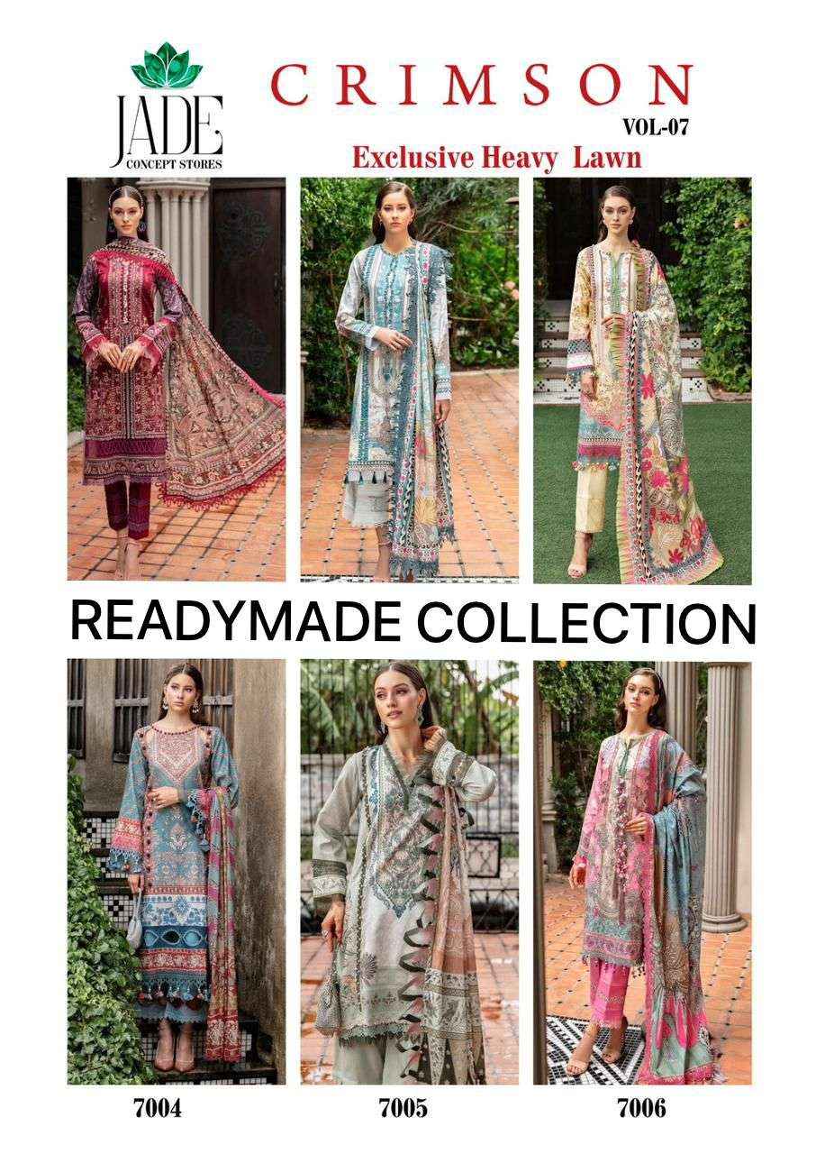 Jade Crimson Exclusive Heavy Lawn Collection Vol 7 Readymade Lawn Cotton Dress 6 pc Cataloge