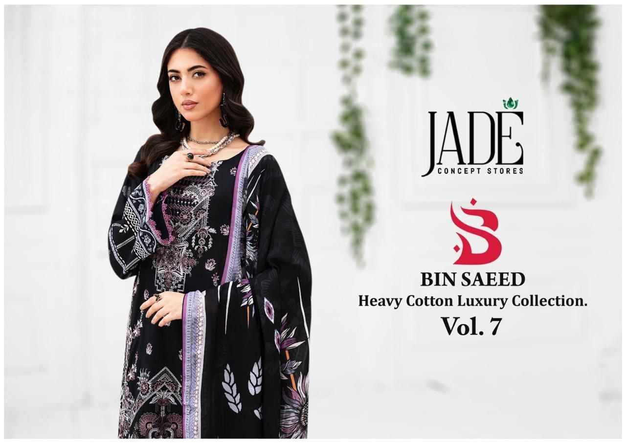 Jihan Bin Saeed Heavy Cotton Luxury Collection Vol 7 Lawn Cotton Dress Material 6 pcs Catalogue