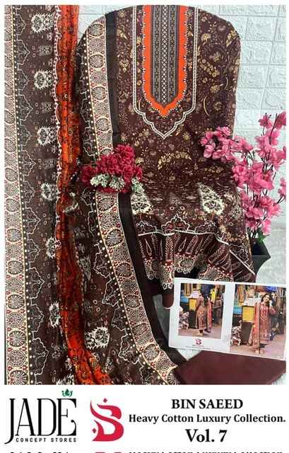 Jihan Bin Saeed Heavy Cotton Luxury Collection Vol 7 Lawn Cotton Dress Material 6 pcs Catalogue