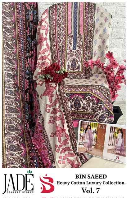Jihan Bin Saeed Heavy Cotton Luxury Collection Vol 7 Lawn Cotton Dress Material 6 pcs Catalogue