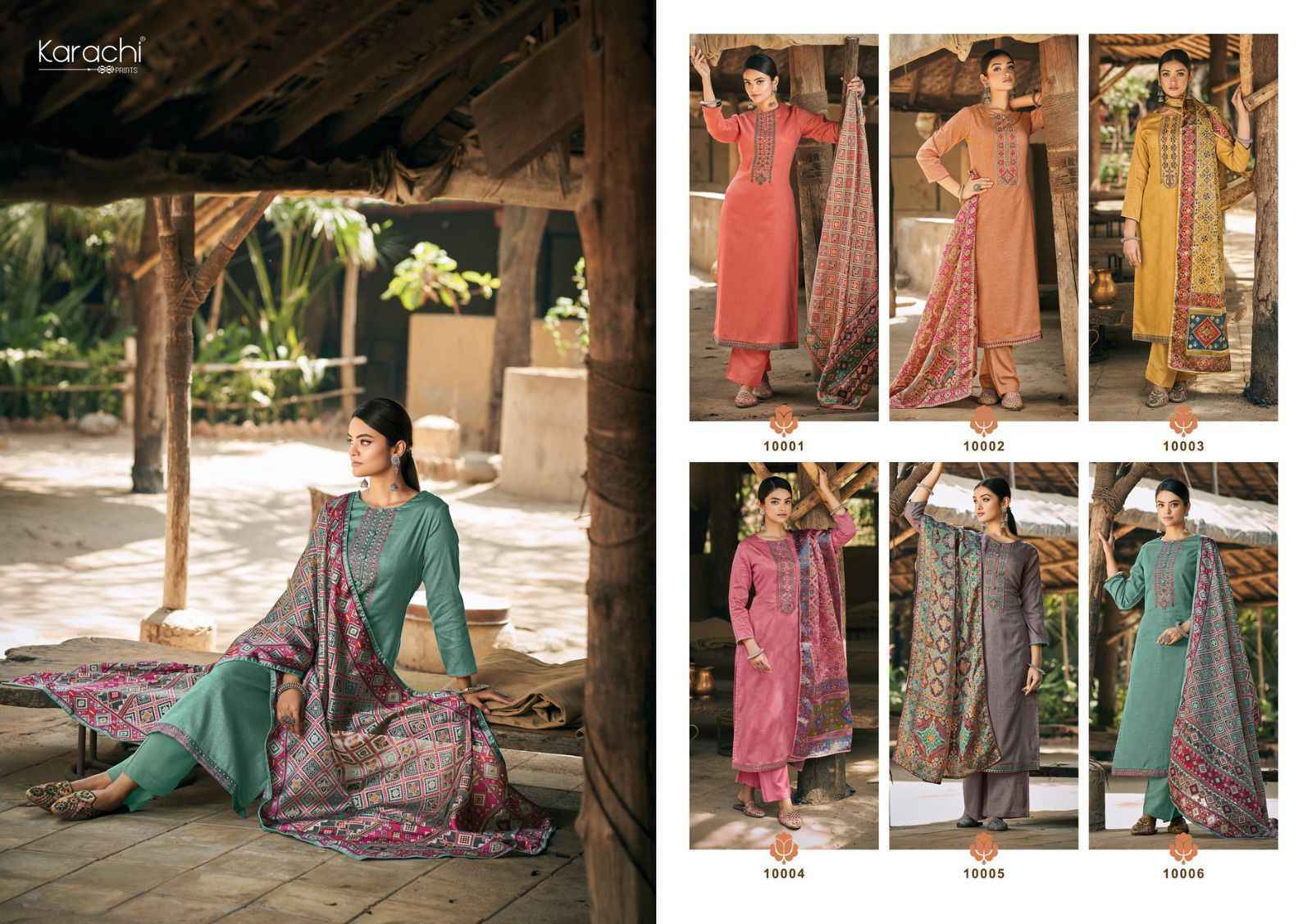 Karachi Prints Patola Viscose Dress Material 6 pcs Catalogue