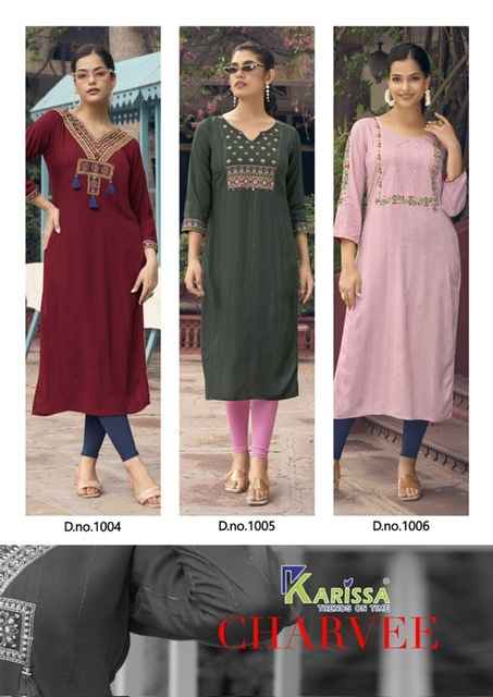 Karissa Charvee Rayon Kurti 6 pcs Cataloue