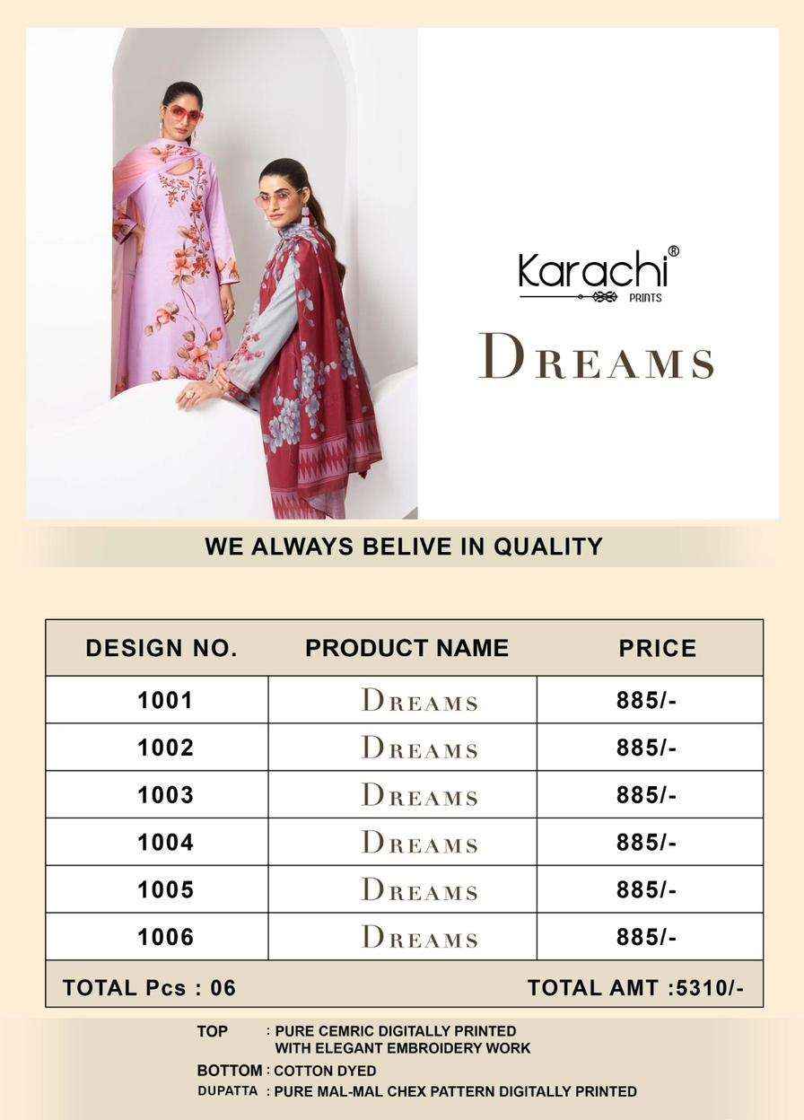 Kesar Karachi Prints Dreams Lawn Cotton Dress Material 6 pcs Catalogue