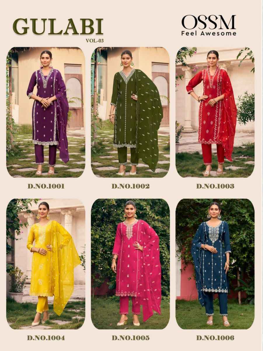 Ossm Gulabi Vol-3 Readymade Viscos Roman Silk Dress 6 Pc Catalog