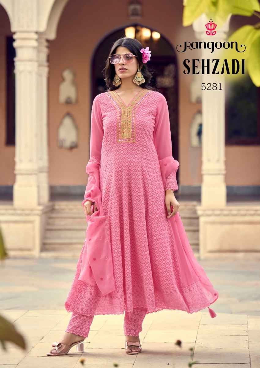 Rangoon Sehzadi Schiffli Georgette Kurti Combo 4 pcs Catalogue