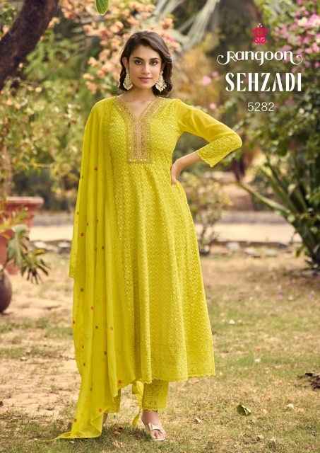 Rangoon Sehzadi Schiffli Georgette Kurti Combo 4 pcs Catalogue