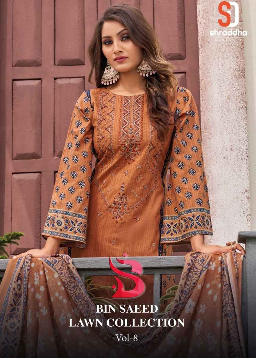 Shraddha Designer Bin Saeed Lawn Collection Nx Vol 8 Cotton Dress Material 4 pc Cataloge