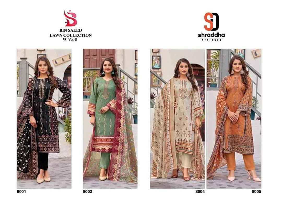 Shraddha Designer Bin Saeed Lawn Collection Nx Vol 8 Cotton Dress Material 4 pc Cataloge