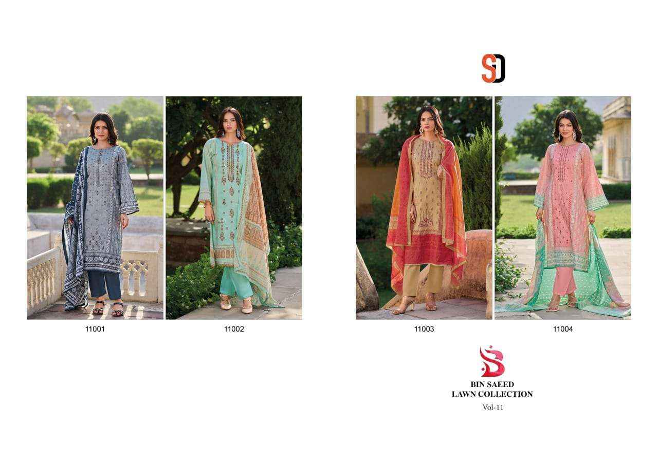 Shraddha Designer Bin Saeed Lawn Collection Vol-11 Cotton Dress Material 4 pc Cataloge