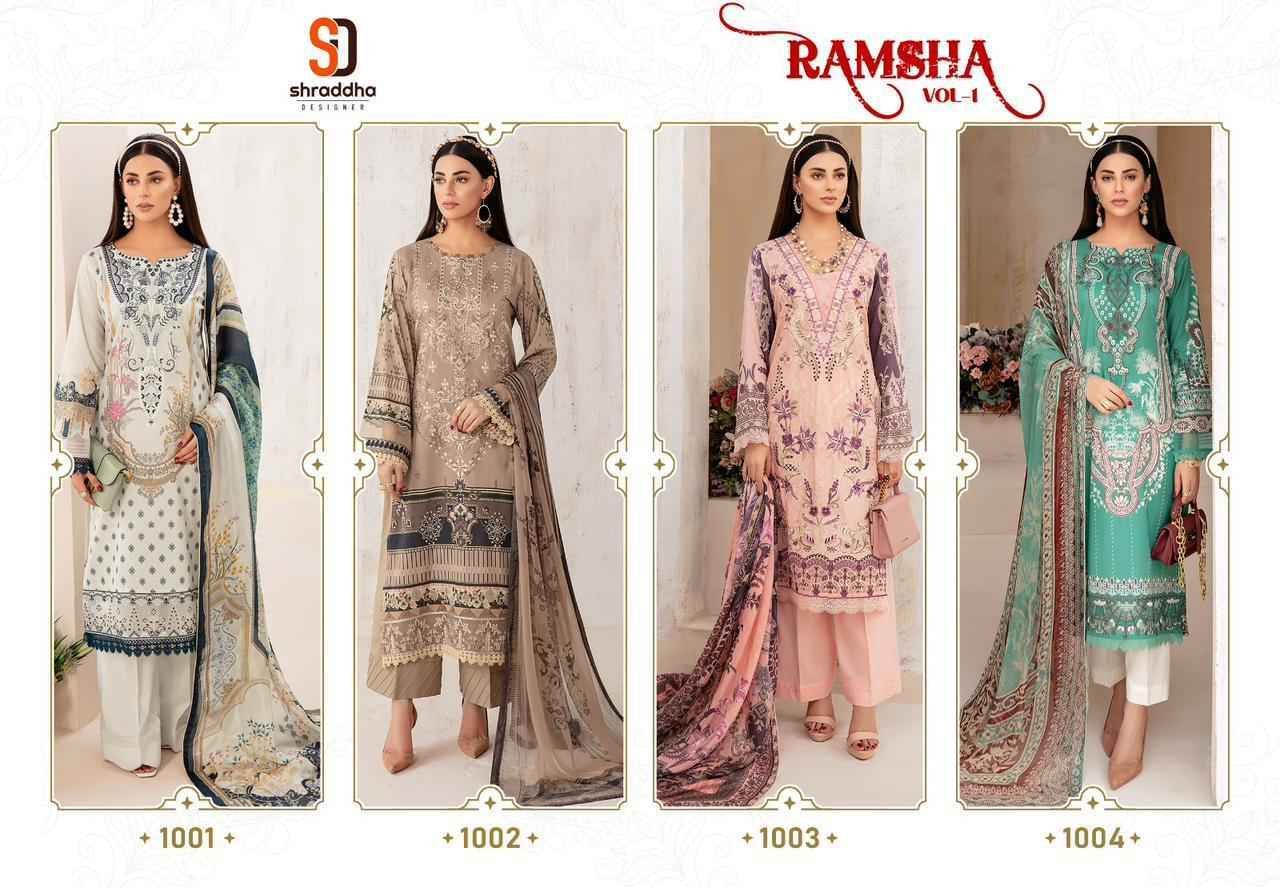 Shraddha Designer Ramsha Vol-1 Lawn Cotton Dress Material 4 pcs Catalogue