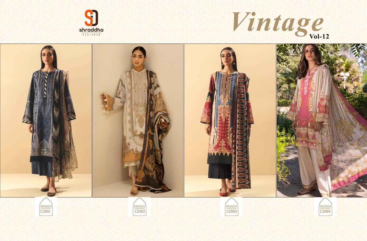 Shraddha Designer Vintage Vol 12 Lawn Cotton Dress Material 4 pcs Catalogue