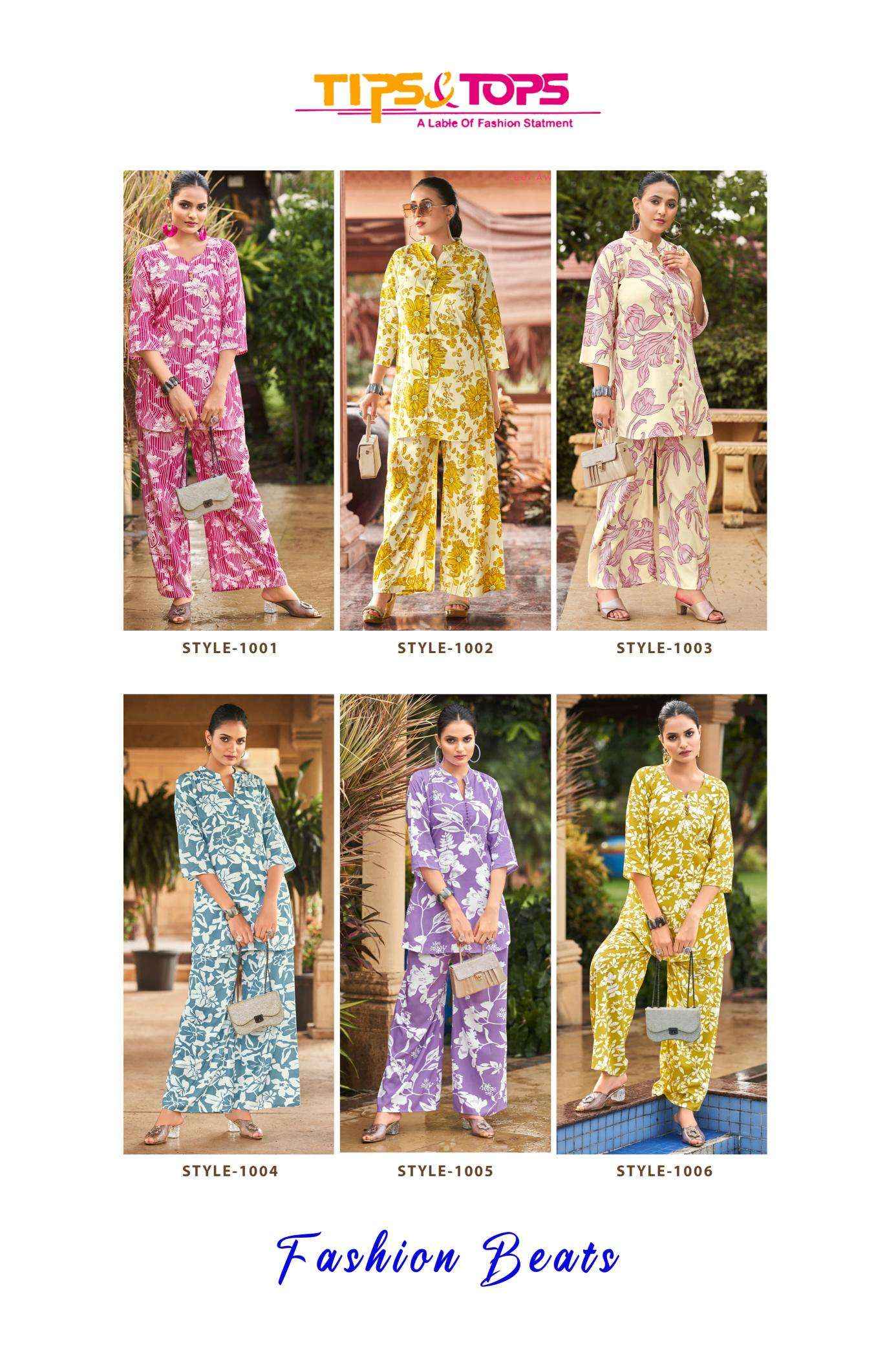 Tips & Tops Fashion Beats Reyon Co ord Set 6 pcs Catalogue