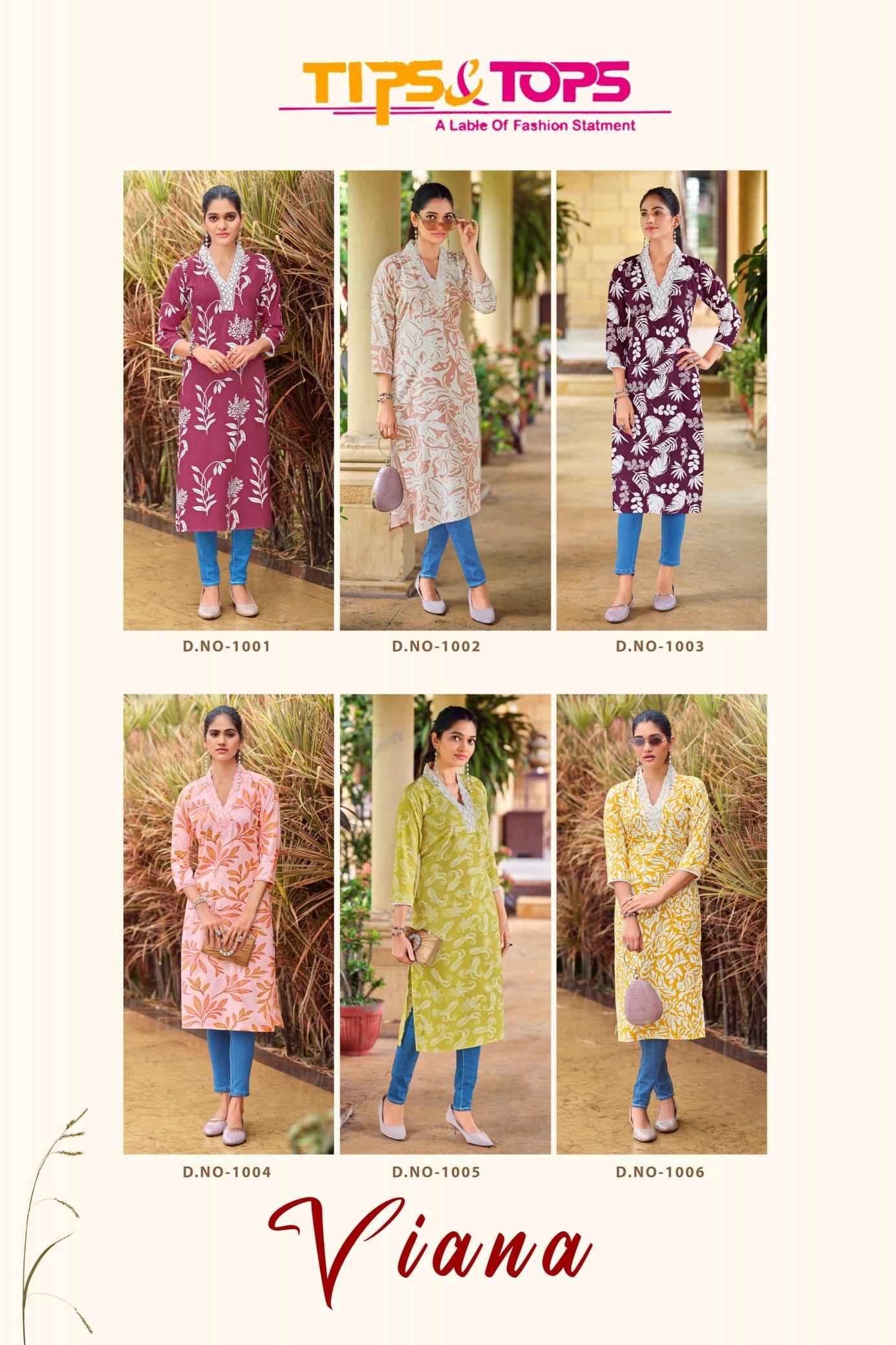 Tips & Tops Viana Reyon Kurti 6 pcs Catalogue