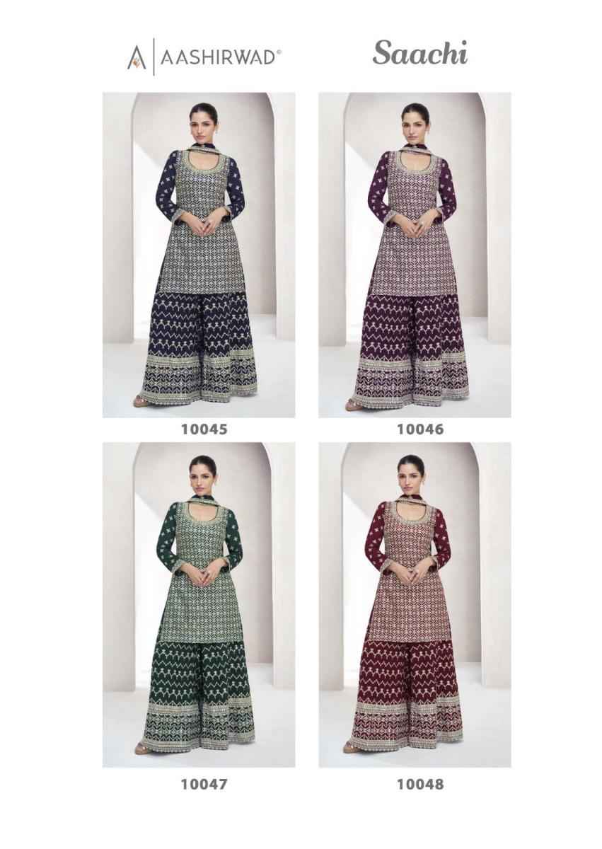 Aashirwad Creation Saachi Readymade Chinon Silk Dress 4 pcs Catalogue