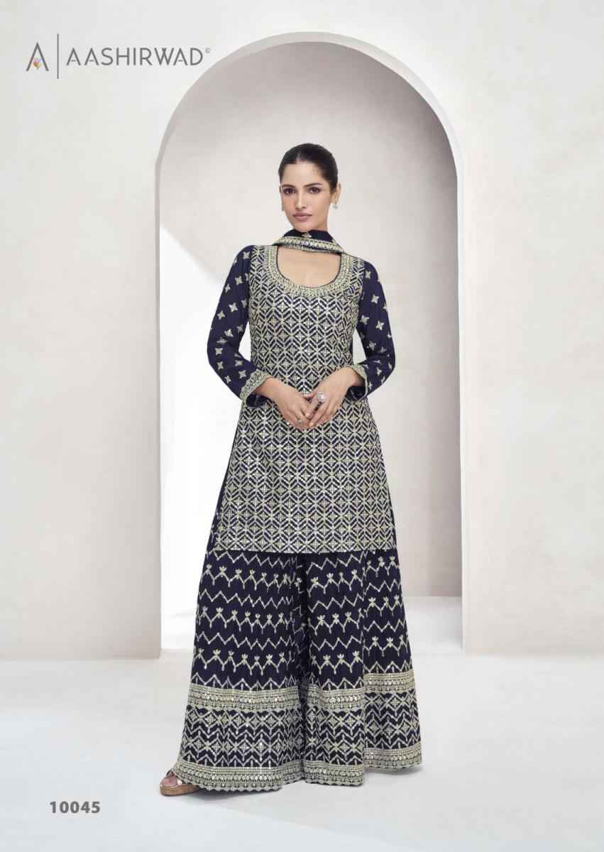 Aashirwad Creation Saachi Readymade Chinon Silk Dress 4 pcs Catalogue