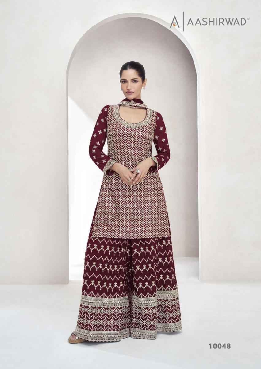 Aashirwad Creation Saachi Readymade Chinon Silk Dress 4 pcs Catalogue