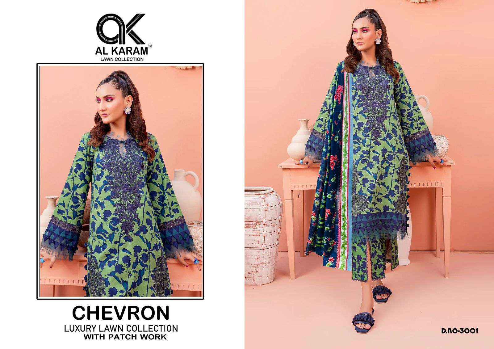 Al Karam Chevron Luxury Lawn Collection Vol 3 Cotton Dress Material 4 pcs Catalogue