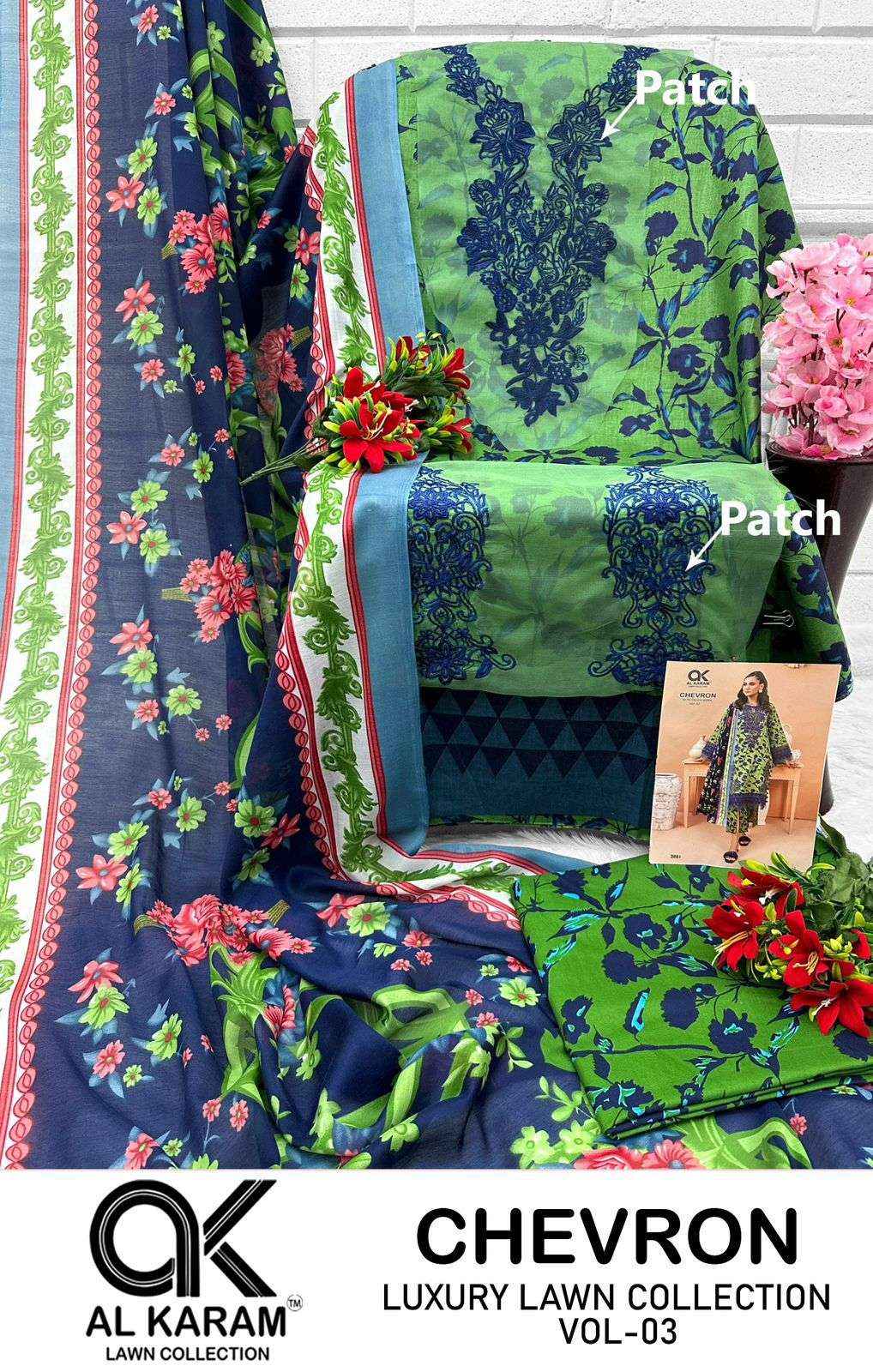 Al Karam Chevron Luxury Lawn Collection Vol 3 Cotton Dress Material 4 pcs Catalogue