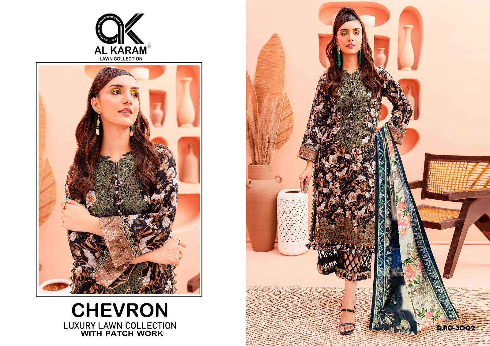 Al Karam Chevron Luxury Lawn Collection Vol 3 Cotton Dress Material 4 pcs Catalogue