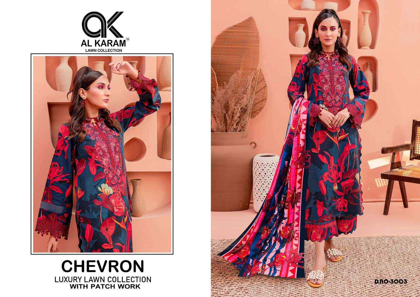 Al Karam Chevron Luxury Lawn Collection Vol 3 Cotton Dress Material 4 pcs Catalogue