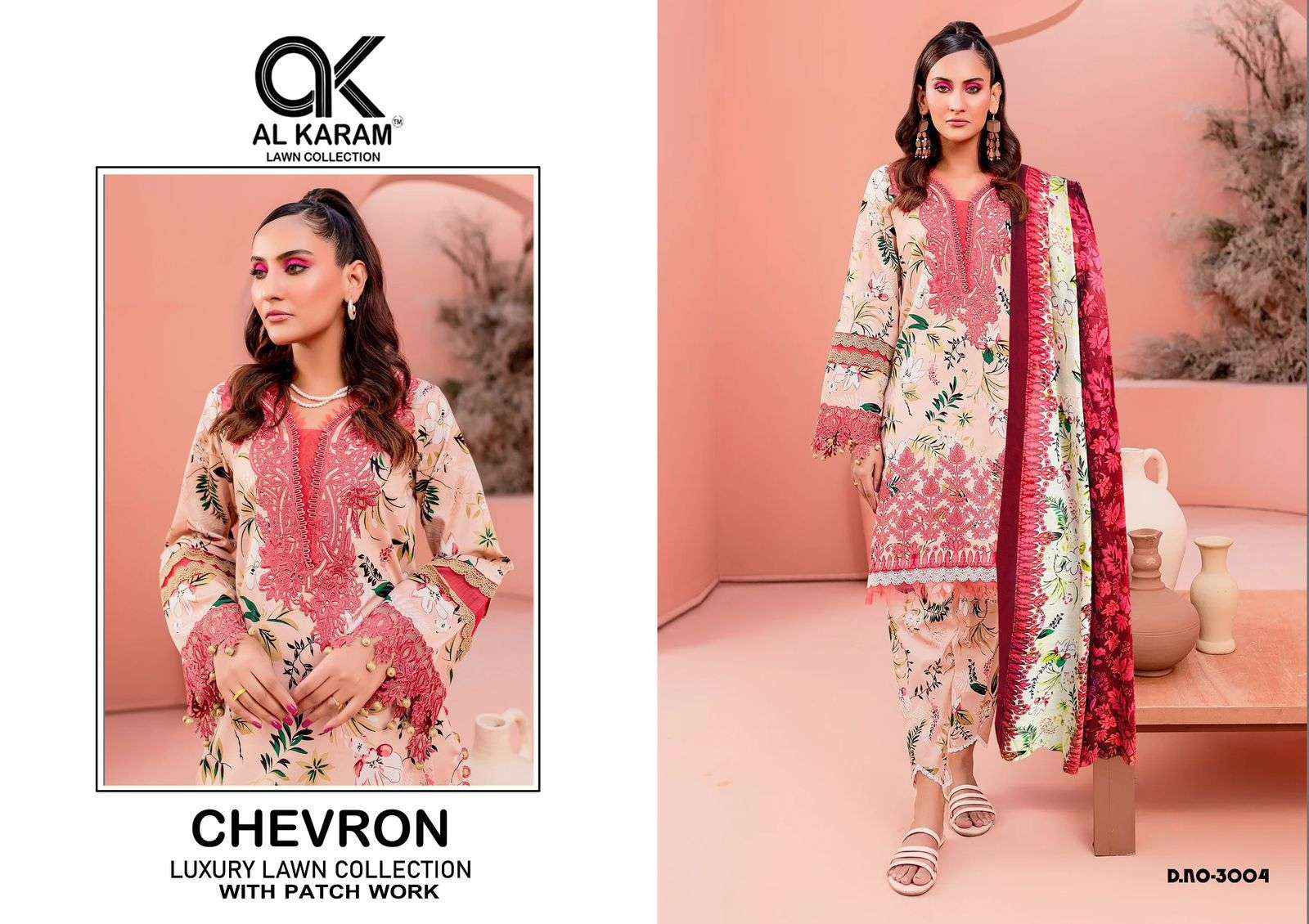 Al Karam Chevron Luxury Lawn Collection Vol 3 Cotton Dress Material 4 pcs Catalogue