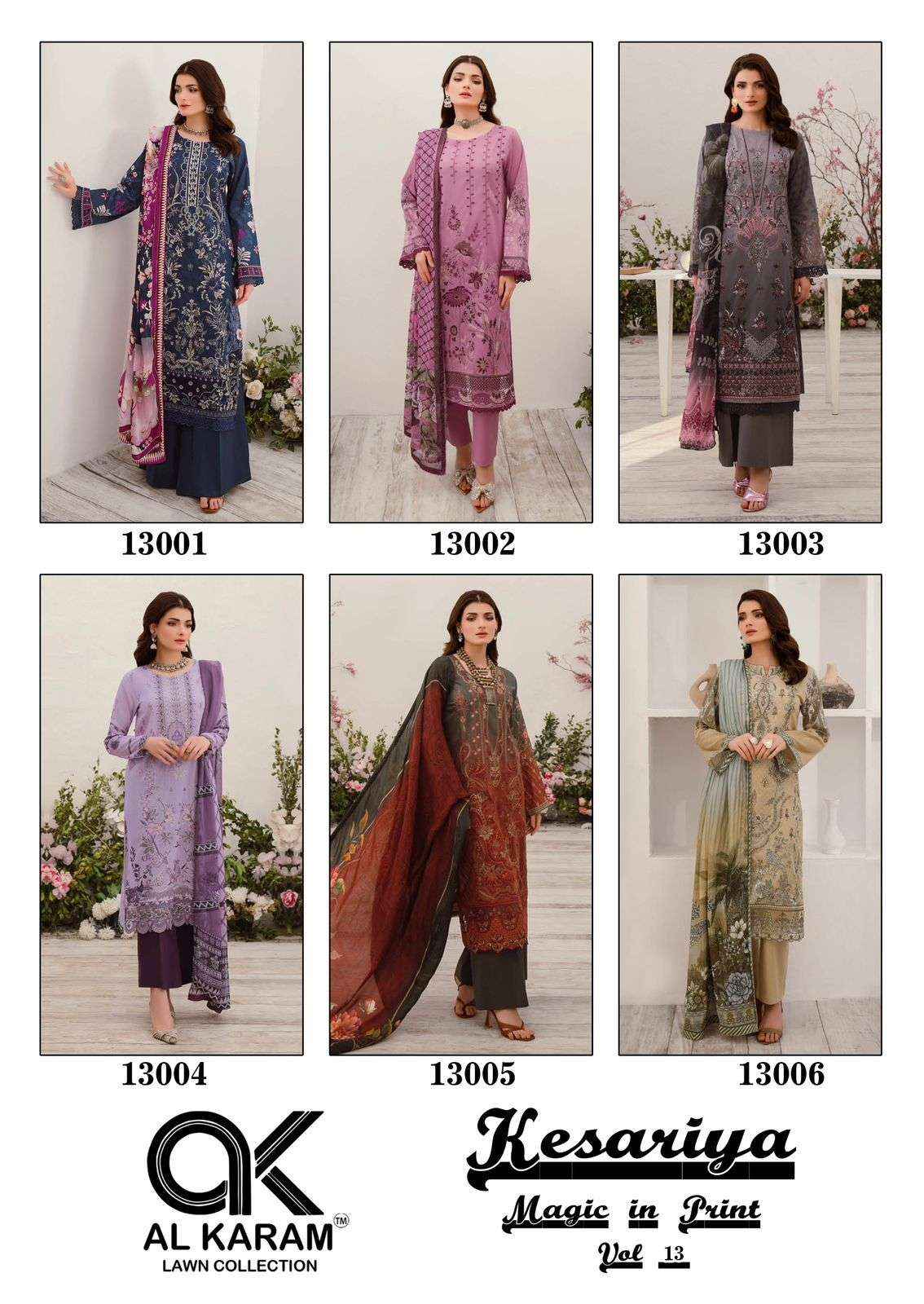 Al Karam Kesariya Magic In Print Vol 13 Cotton Dress Material 6 pcs Catalogue