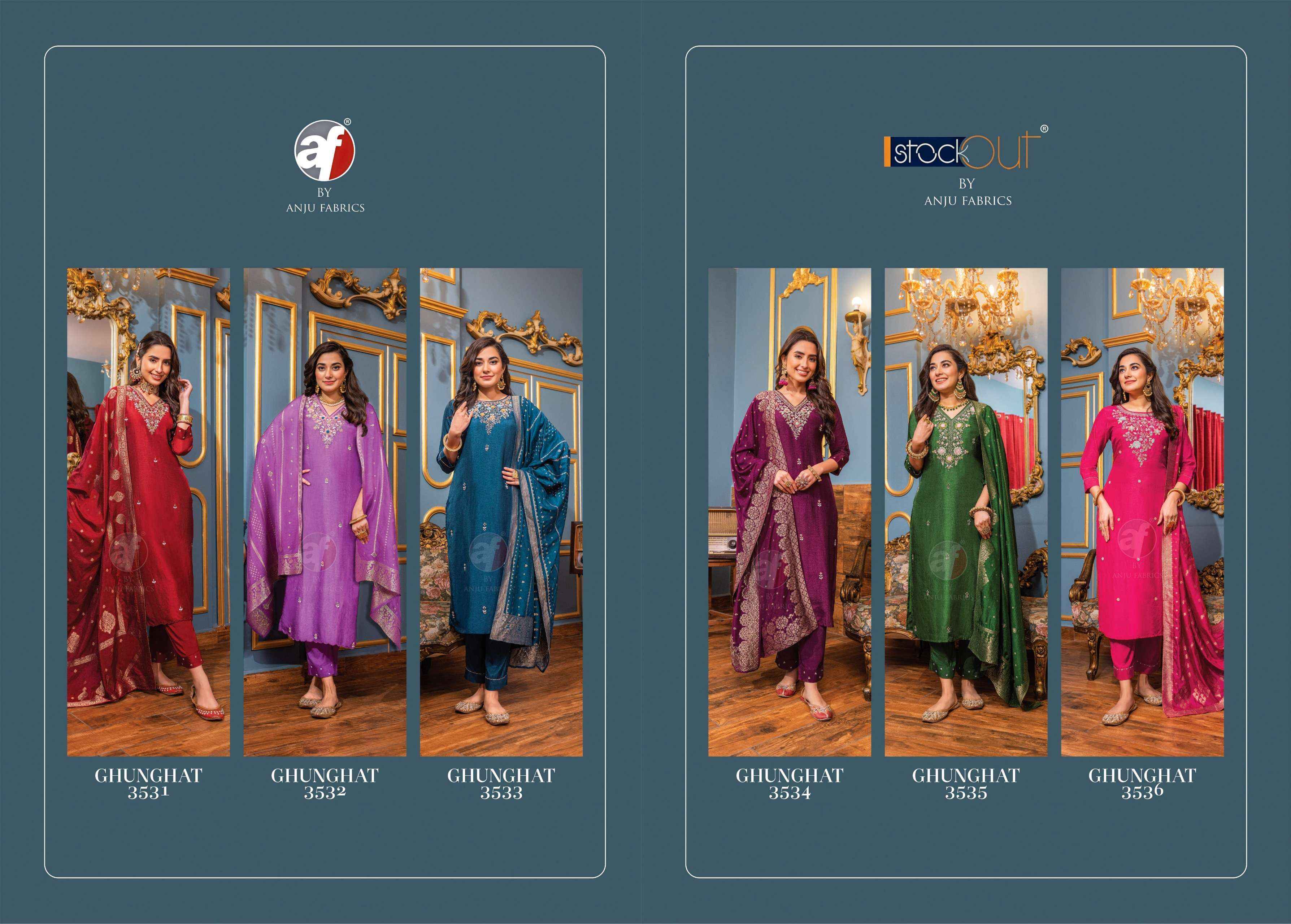 Anju Fabrics Ghunghat Vol 10 Readymade Silk Dress 6 pcs Catalogue
