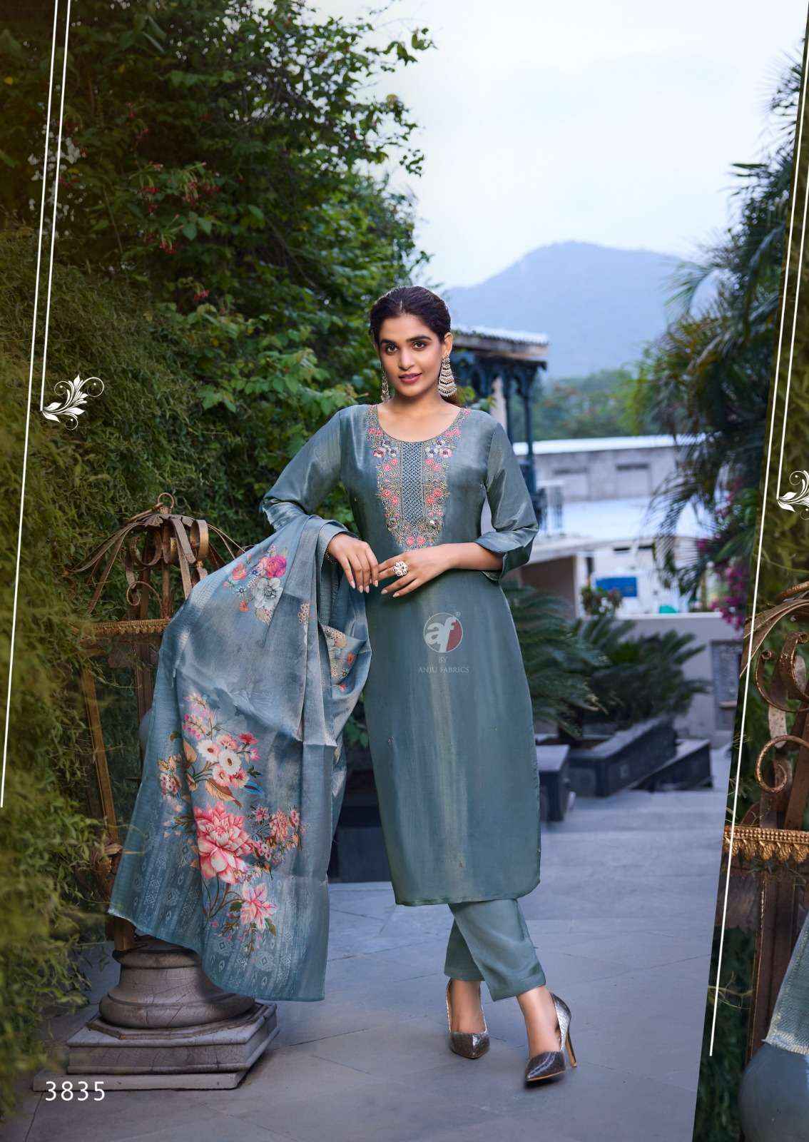 Anju Fabrics Silk Affair Vol-4 Readymade Tissue Dress 6 Pc Catalog