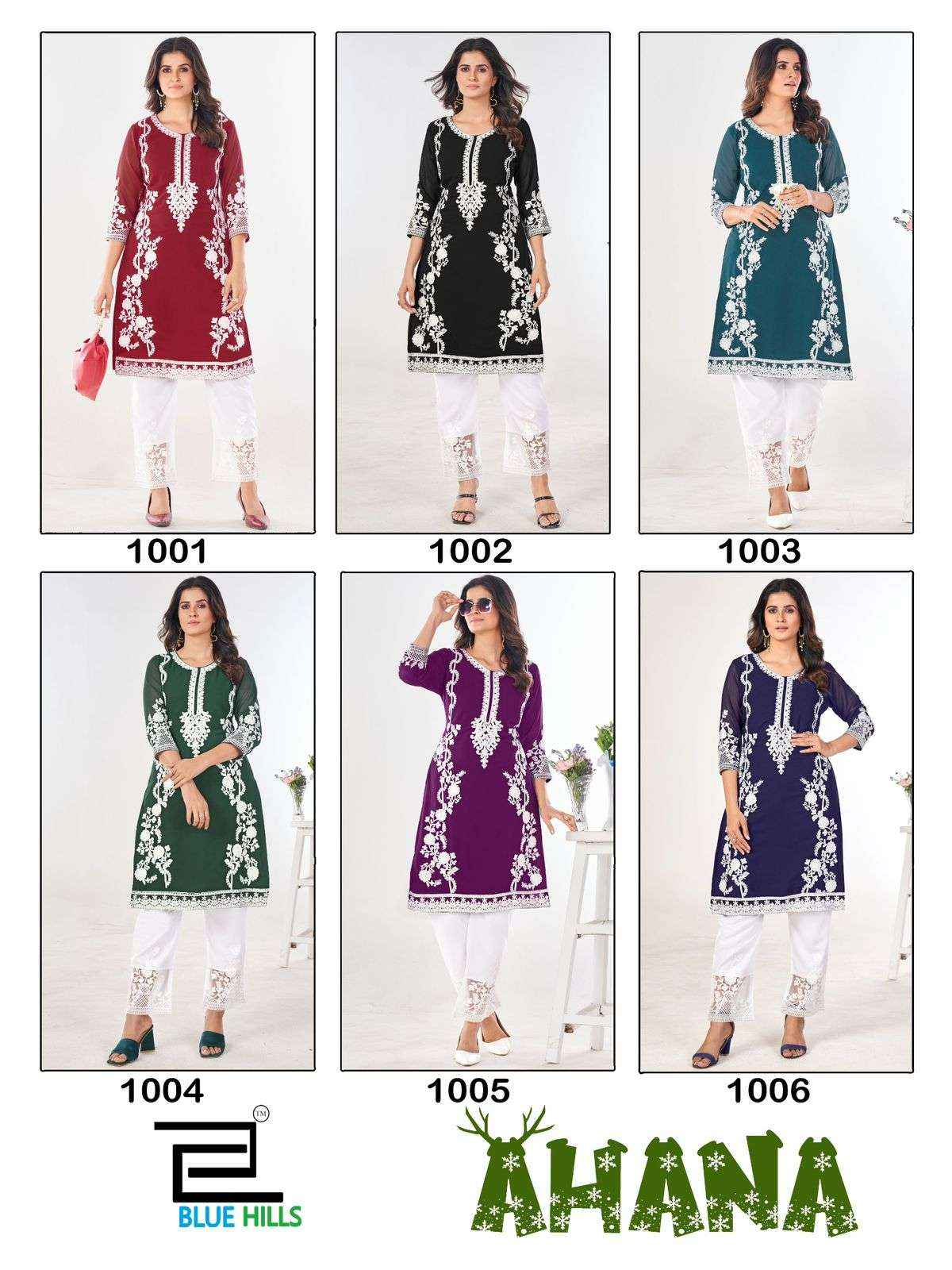 Blue Hills Ahana Georgette Kurti With Bottom 6 pcs Catalogue