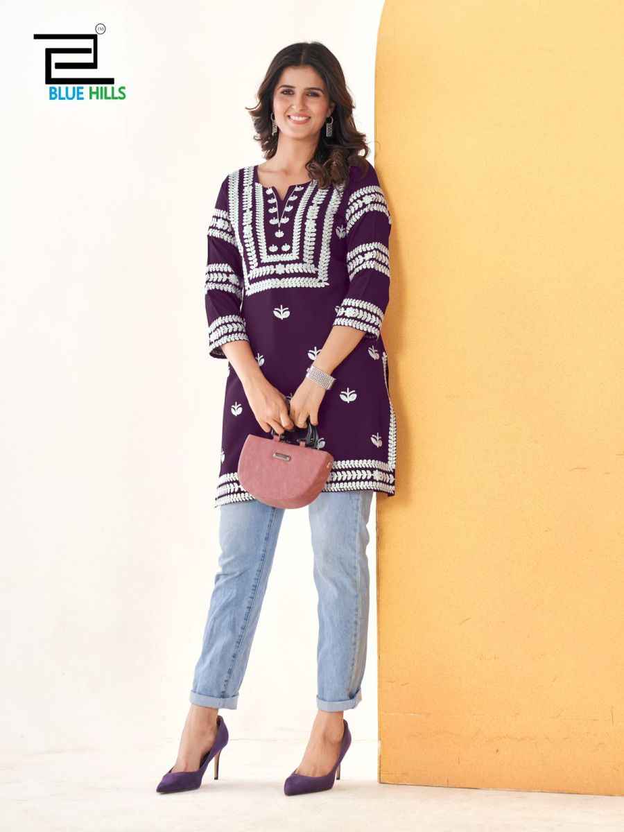 Blue Hills Hola Rayon Short Kurti 6 pcs Catalogue