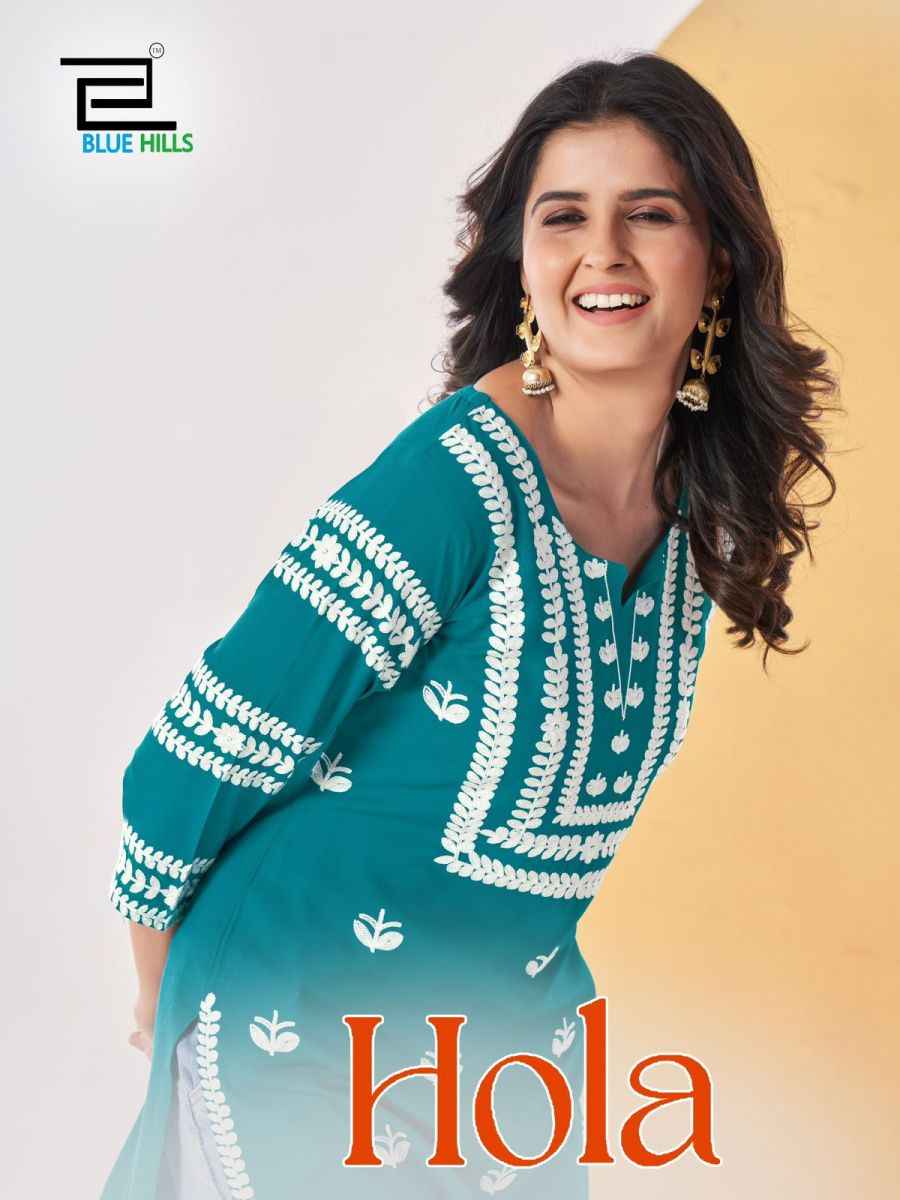 Blue Hills Hola Rayon Short Kurti 6 pcs Catalogue