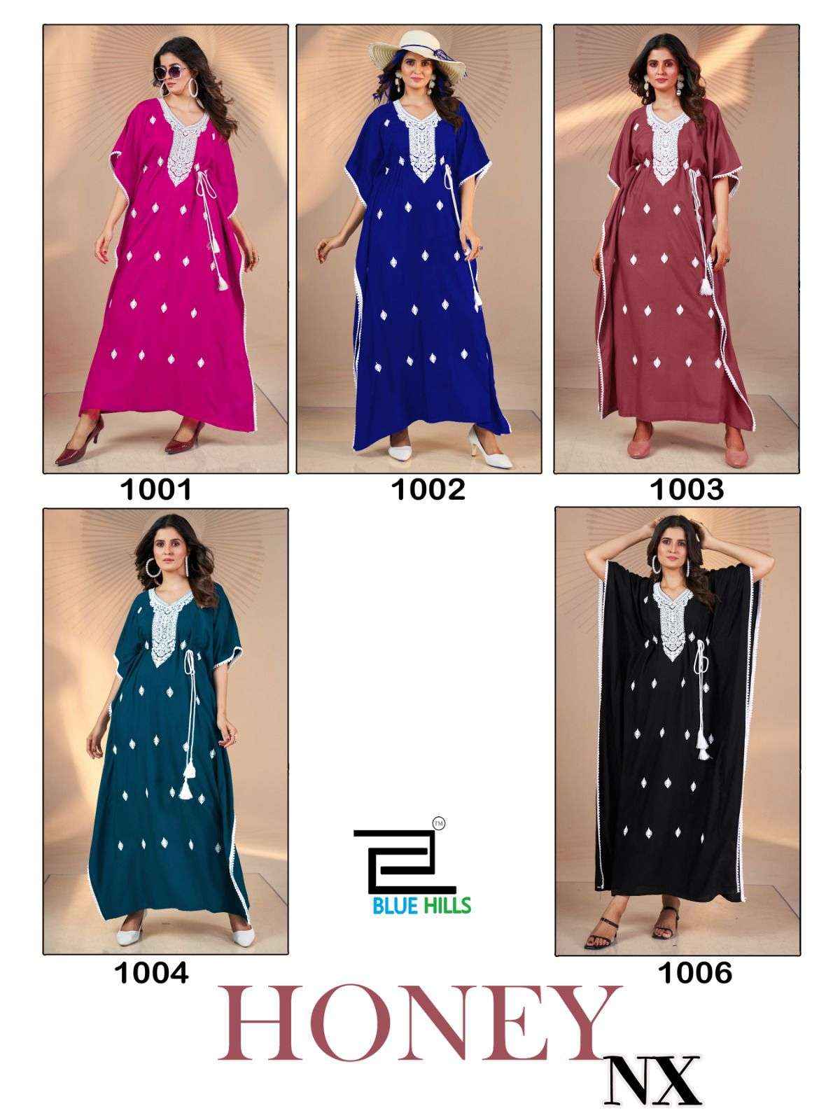 Blue Hills Honey Nx Rayon Kaftan 5 pcs Catalogue 